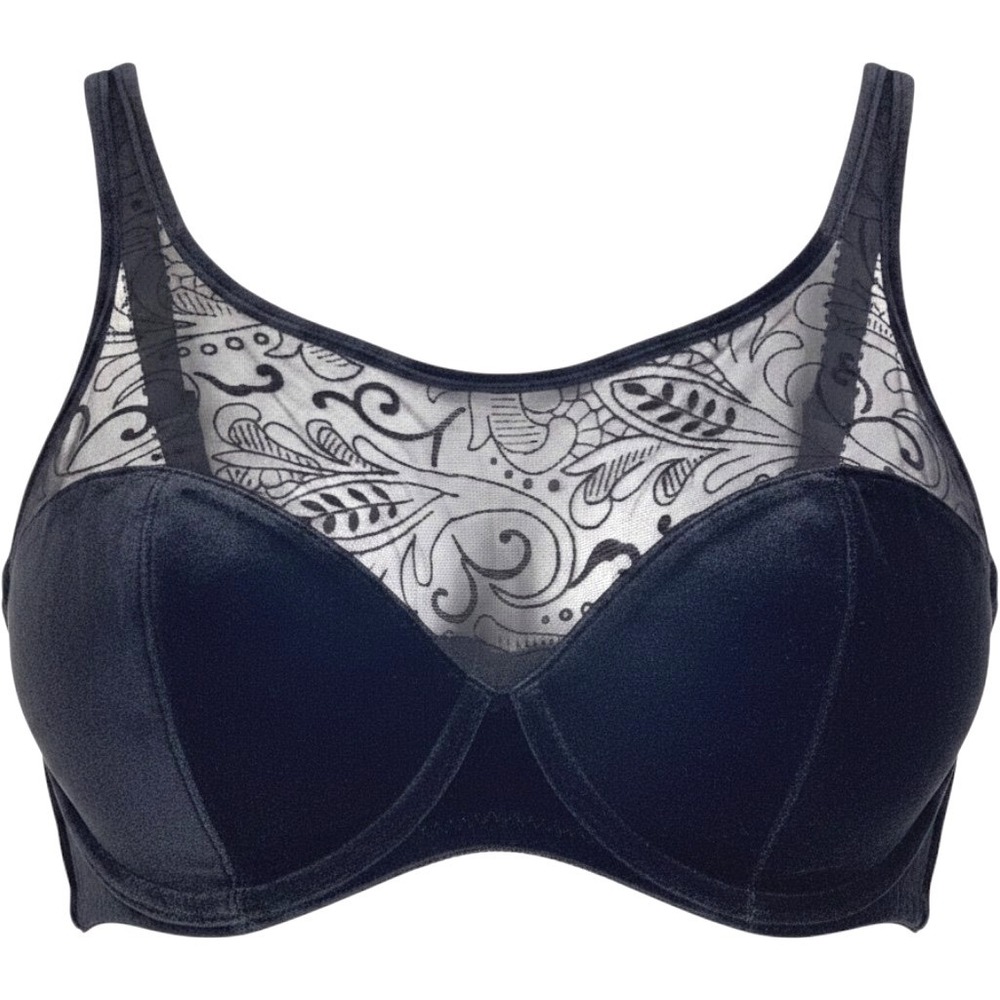 VTG Victoria Secret Black Velvet Sheer Mesh Lace Panel Push Up Bra‎ 36A 7499 NOS